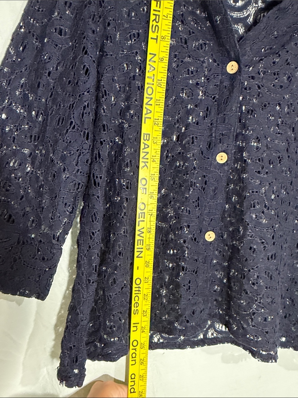Ruby Rd. Navy Crochet Button-Front Blouse - Picture 4 of 7